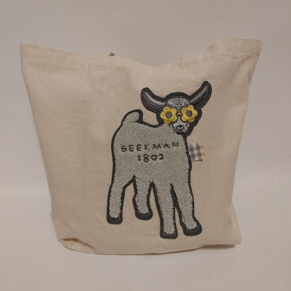 ADORABLE Beekman 1802 Goat Tote Bag Embroidered Daisy Eyes - Picture 2 of 7
